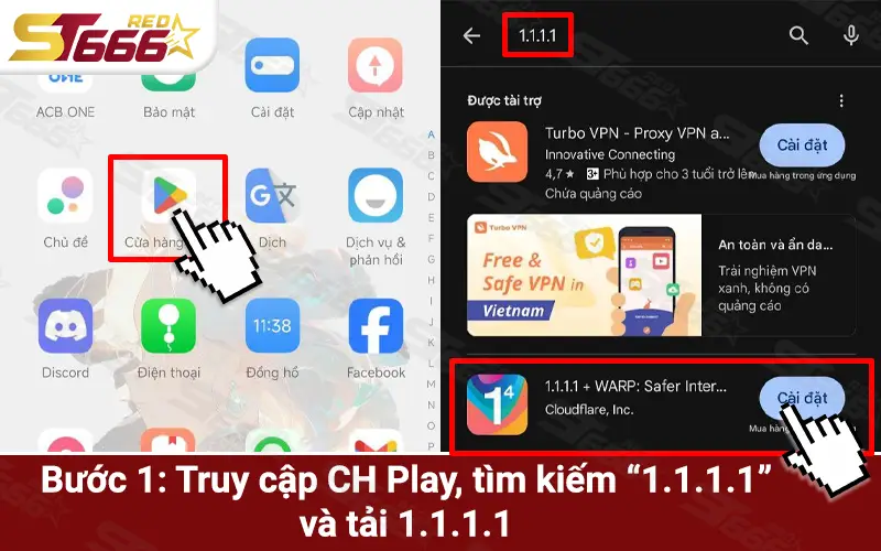 Cài đặt app 1.1.1.1 bước 1